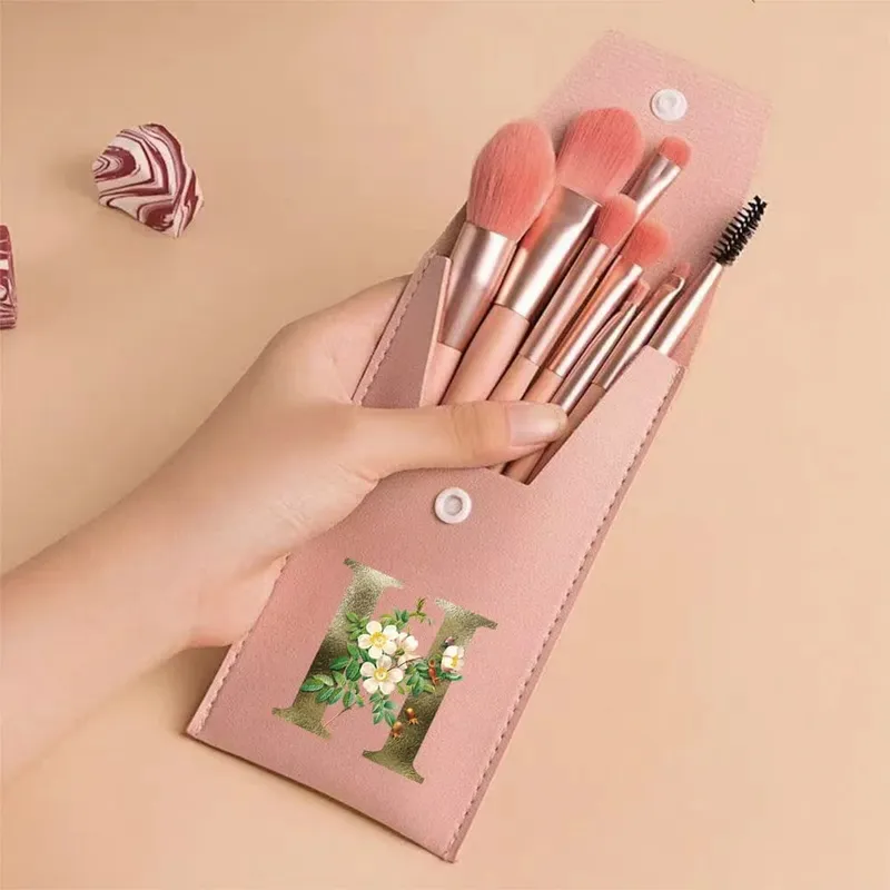 Beginners Makeup Brushes Set - Soft Fluffy Brushes For Face & Eye With PU Bag Ideal For Makeup Artists Golden Flower Pattern