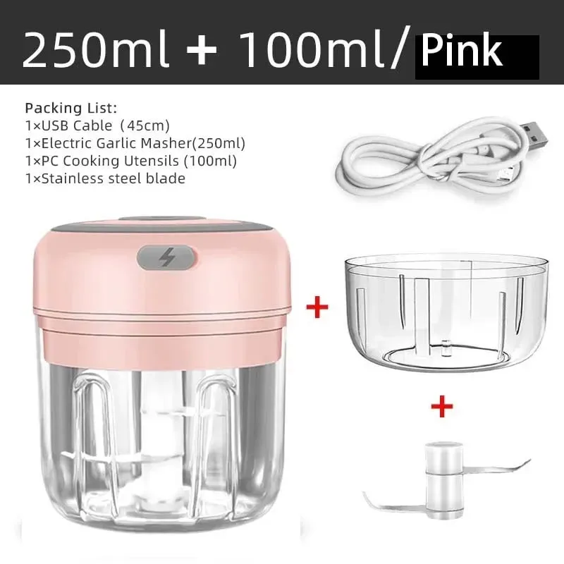 Mini triturador de alho elétrico sem fio 100ml/250ml portátil chopper carregamento usb gengibre pimentão vegetal máquina cozinha
