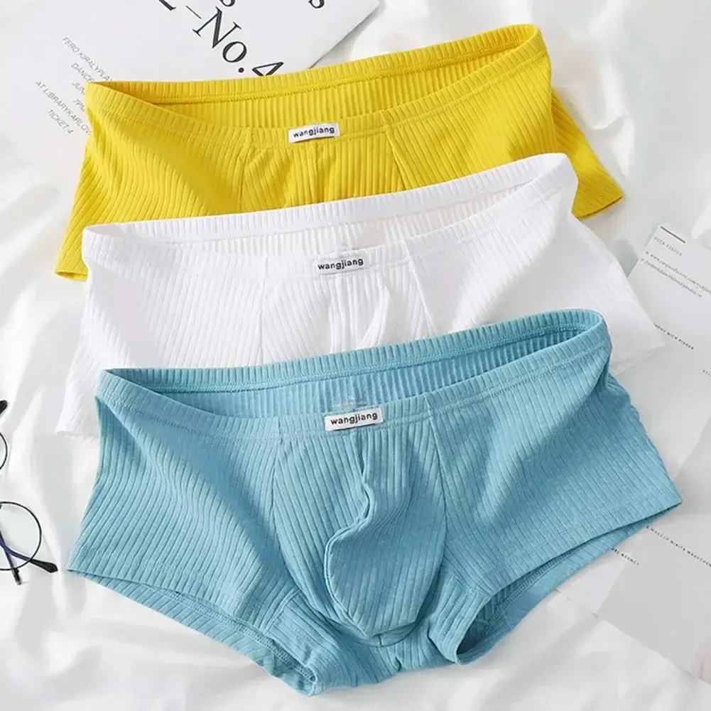 1PCS/3PCS/9PCS Men Boxer Shorts Low-rise Solid Color Ribbed Panties Underpants