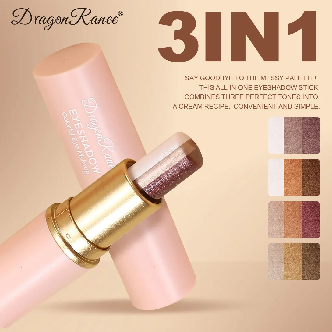 Caneta de sombra de três cores destacando vara impermeável fácil de usar glitter pérola sombra vara shimmer one-swipe olhos maquiagem