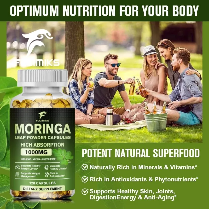 Cápsulas de 1000mg de Moringa Oleifera de alta absorção apoiam o metabolismo imunológico, cuidados com a pele e controle de peso saudável