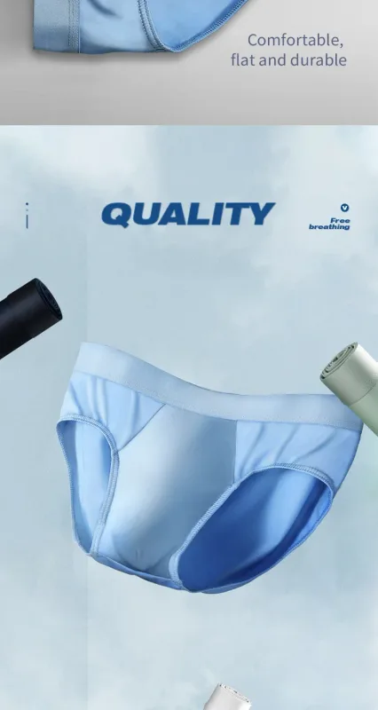 3 peças de gelo masculino - roupa íntima de seda. Estilo fino para o verão, com cuecas em U convexas. Shorts respiráveis ​​de cor sólida