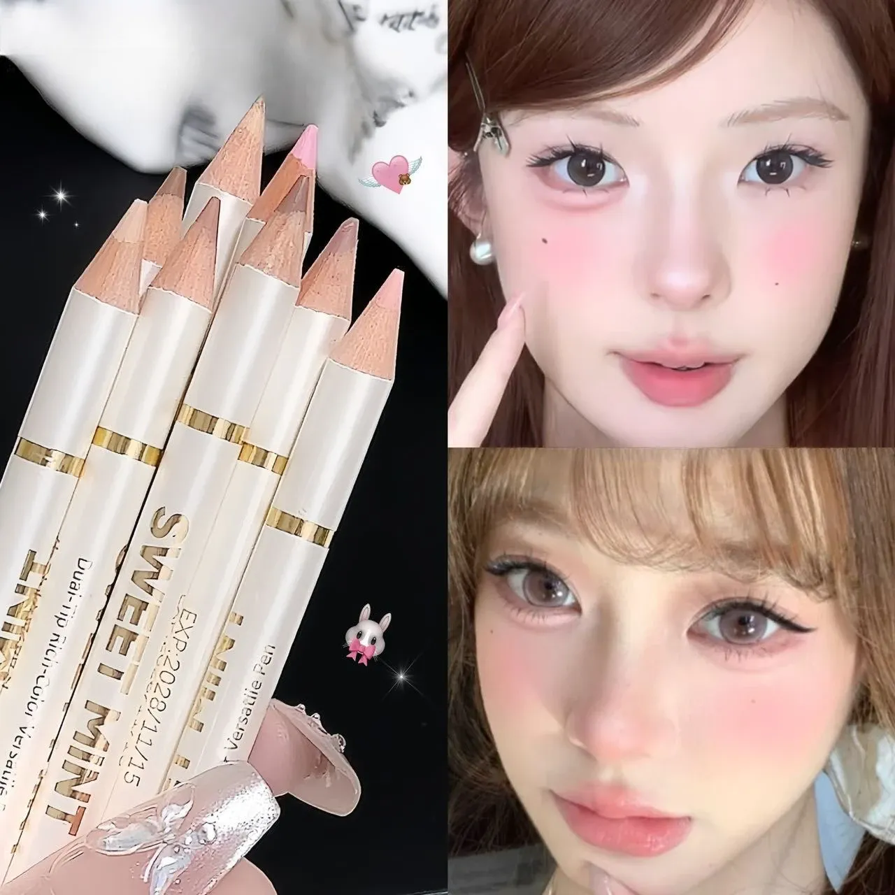 Caneta de bicho-da-seda de ponta dupla sob o delineador de olhos iluminar sombra lápis de maquiagem nude rosa bege contorno iluminador de pálpebra inferior
