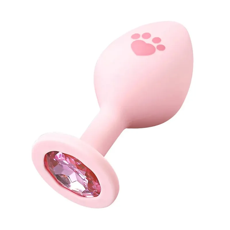 Plugue anal de silicone macio, padrão de pata de gato, 3 tamanhos, plugue anal para mulheres, homens, gays, base de cristal, brinquedos sexuais para adultos, vibrador anal