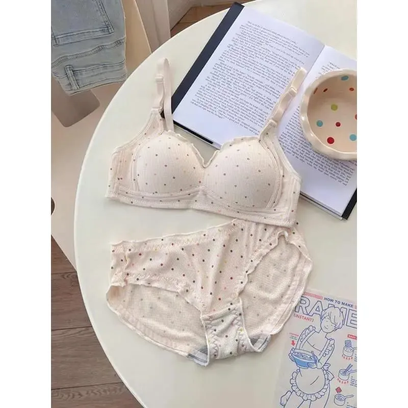 Sutiã sem fio de bolinhas brancas para adolescentes, suporte de retração de busto, conjunto de bralette não acolchoado, peito pequeno, anti flacidez, moyisu