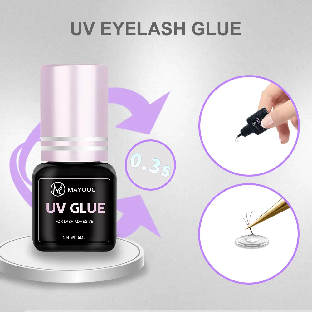 UV Eyelash Glue Adhesive Eyelash Extensions 0.1S Fast Drying Strong False Eye Lash Extension Glue Lasting Custom Logo