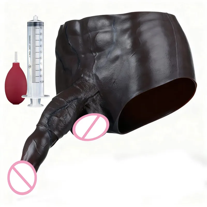 Calcinha preta de silicone nude, esguicho com pênis sólido simulado, grande realista, ejaculação, brinquedo sexual para mulheres