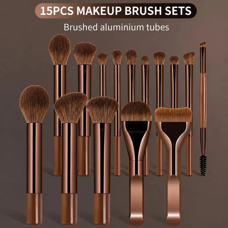 Conjunto de pincéis inclui 14 pincéis de maquiagem + 1 bolsa de maquiagem + 2 esponjas de maquiagem contendo pincel de base e blush