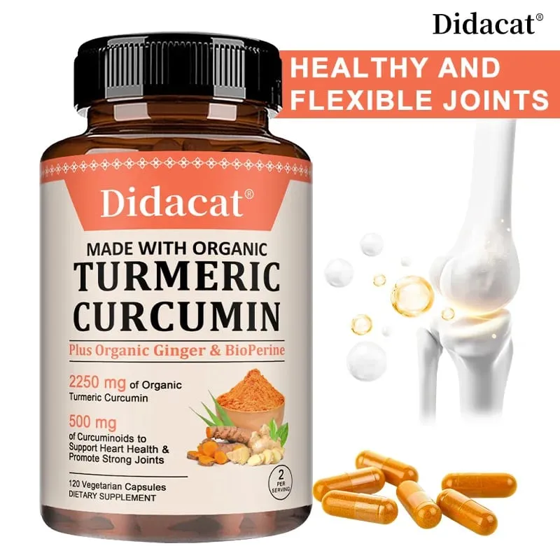 Organic Curcumin 2250 Mg + Bioperine Highly Absorbed Supports Cardiovascular and Joint Health