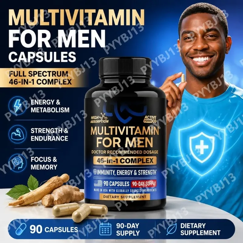 Multivitamínico para homens 90 cápsulas Complexo B B12 Vitamina D3 K2 Zinco Magnésio Mistura de extrato de planta Não OGM Suporte de nutrição diária