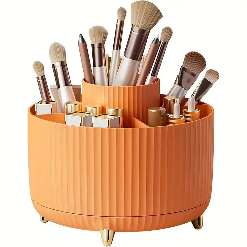 Organizador de suporte de pincel de maquiagem, 5 espaços, rotação 360 °, pincéis de maquiagem, organizadores de armazenamento de mesa para vaidade, banheiro, escritório