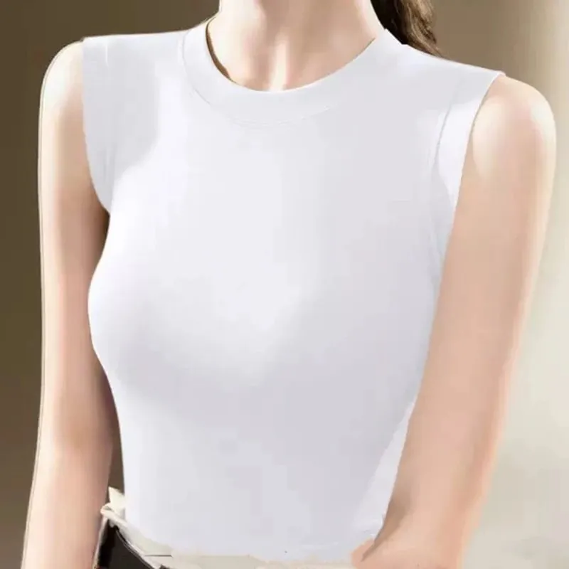 1 pçs primavera verão feminino malha regata menina fina topos senhora básico casual regata gola redonda camisetas sem mangas topo m ~ 3xl