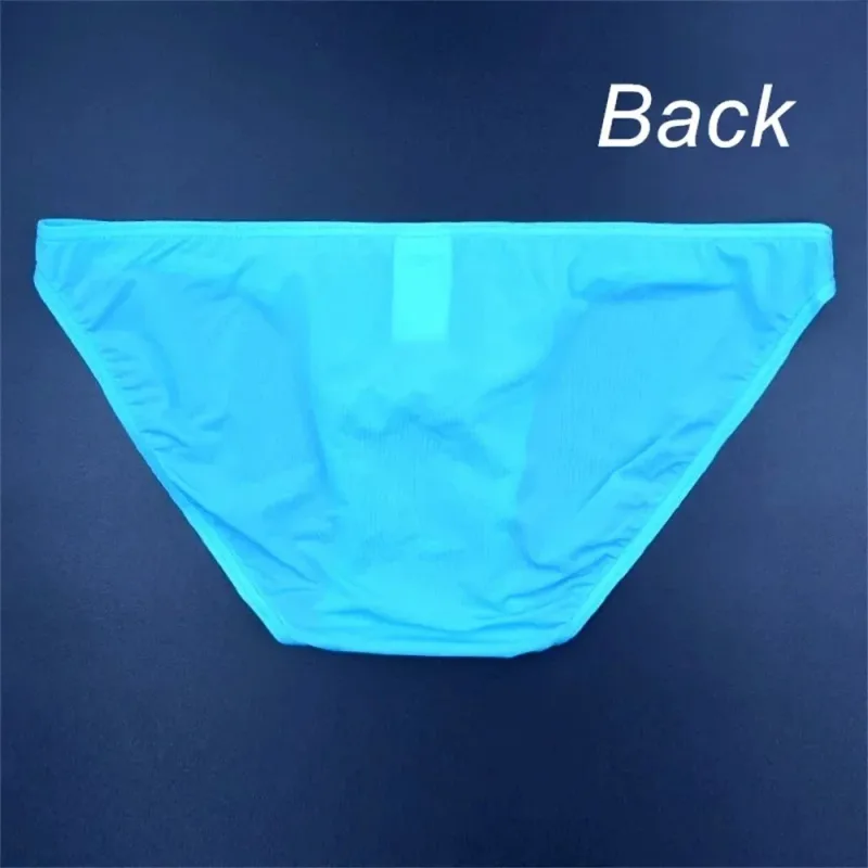 Two Line Stripe Ice Silk Briefs for Men Plus Size Underwear Sexy U Convex Lingerie Low Waist Bugle Pouch Male Panties