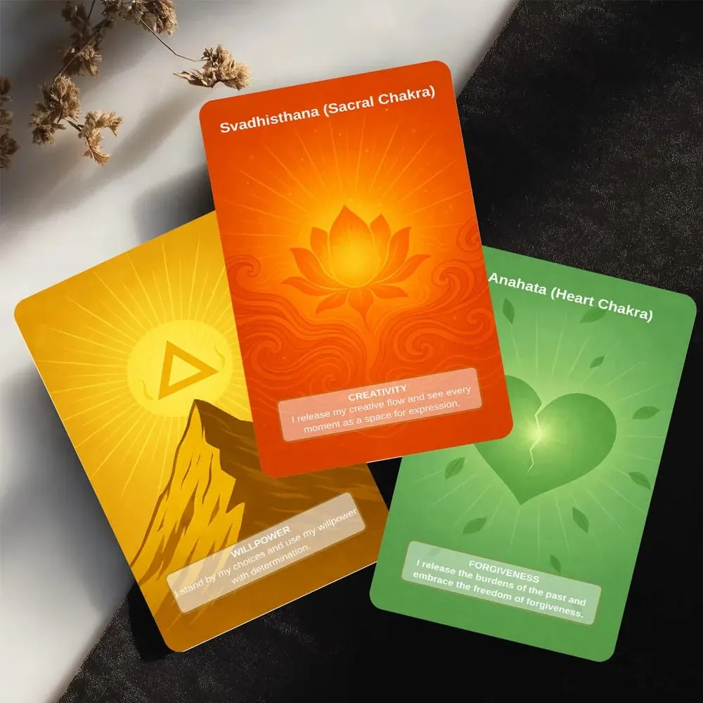 Baralho de 50 cartas inclui 1 carta de instrução Chakra Intenção Oracle Práticas de autoconexão e ajuste de energia