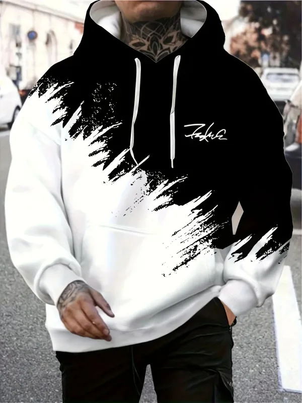 Mode Gradient Print Herre-hættetrøjer Sjove 3D-bogstavmønster Oversize sweatshirts Efterår og vinter Casual Pullover Mænd Tøj