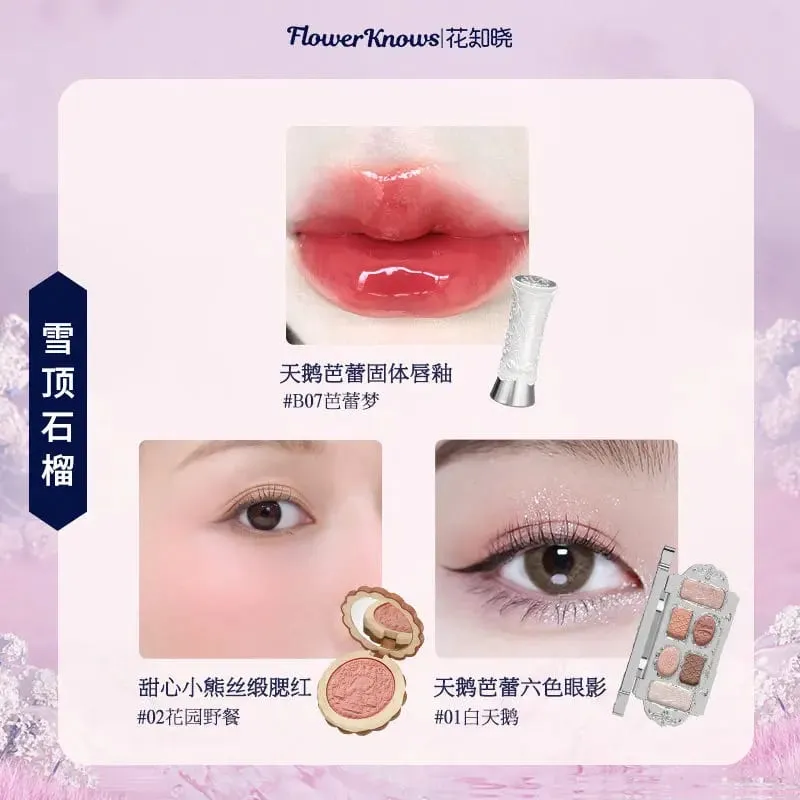 Flowerknows conjunto completo de maquiagem para presente, longa duração, blush labial e paleta de sombras brilhantes, kit de beleza multifuncional, caixa de presente