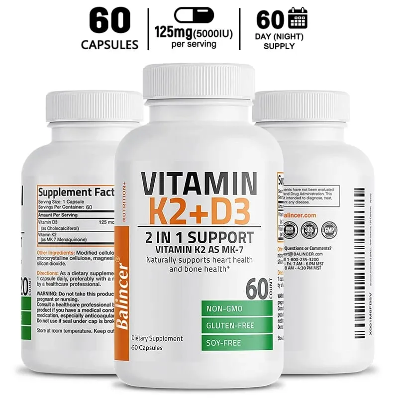 D3+K2 Vitamin D3 5000IU and 90 Mcg Vitamin K2 (MK-7) Vegan Capsules for Bone Density teeth skin heart Health and Immunity — image 10