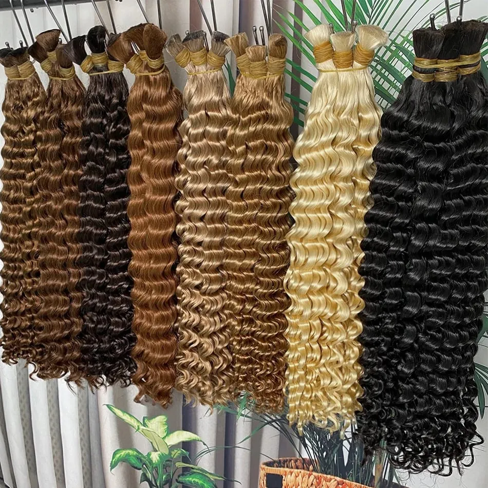 4 # chocolate marrom onda profunda cabelo humano em massa para tranças boho encaracolado trança cabelo 18-30 polegada pacote de cabelo remy brasileiro