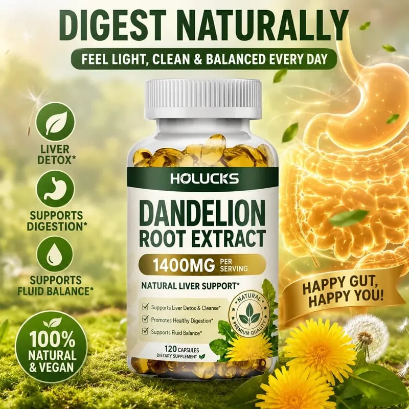 Extrato natural de raiz de dente de leão, cápsulas de 1400 mg, suporte para desintoxicação do fígado, ajuda a limpar o equilíbrio do fluido digestivo e a vitalidade diária leve