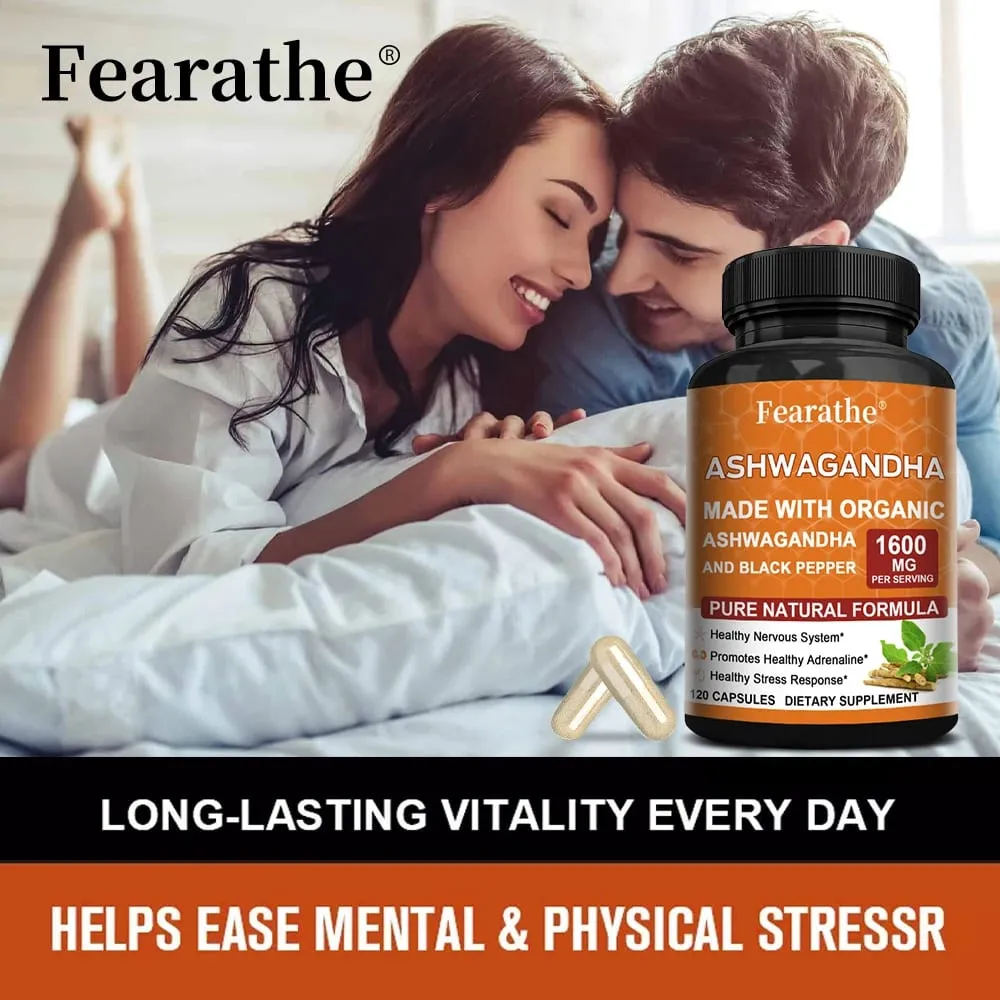 Cápsulas de extrato de Ashwagandha - Pimenta preta, suporte para alívio do estresse, humor, sono, função cerebral, recuperação muscular e saúde imunológica