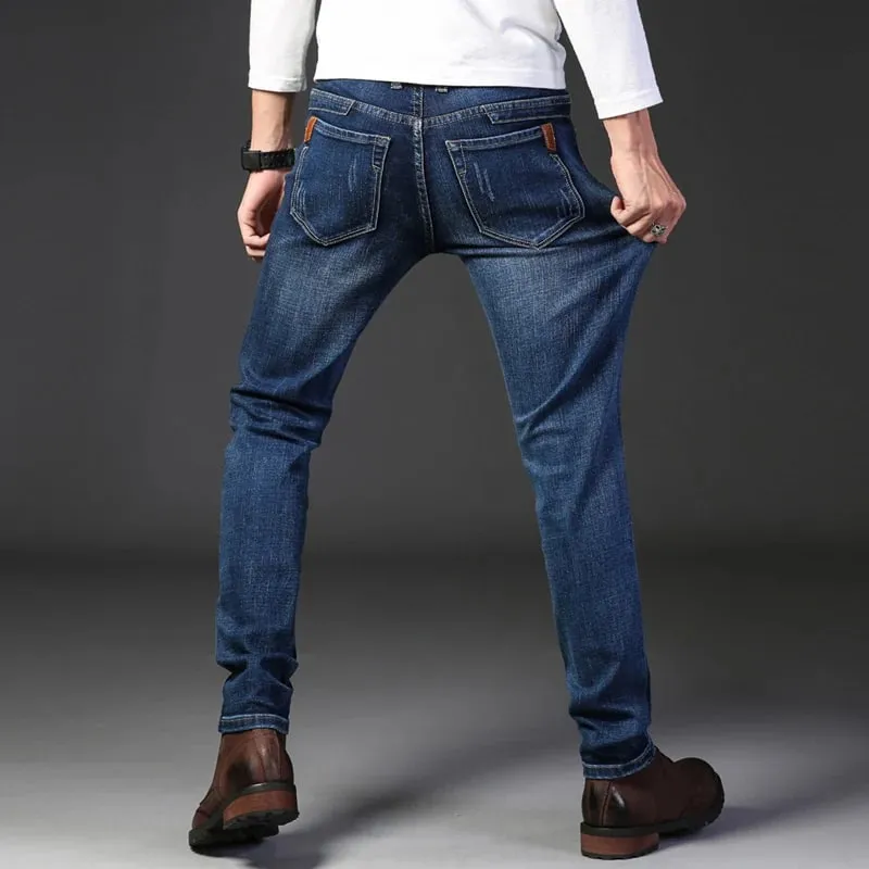 Nova versão coreana masculina é macia e confortável estiramento regular ajuste jeans moda casual algodão negócios preto calças jeans