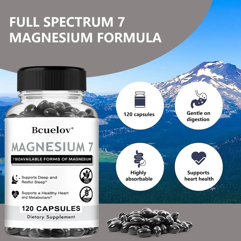 Complexo de magnésio 7 em 1 de alta absorção apoia o relaxamento energético promove um sono saudável ajuda suplementos de suporte muscular