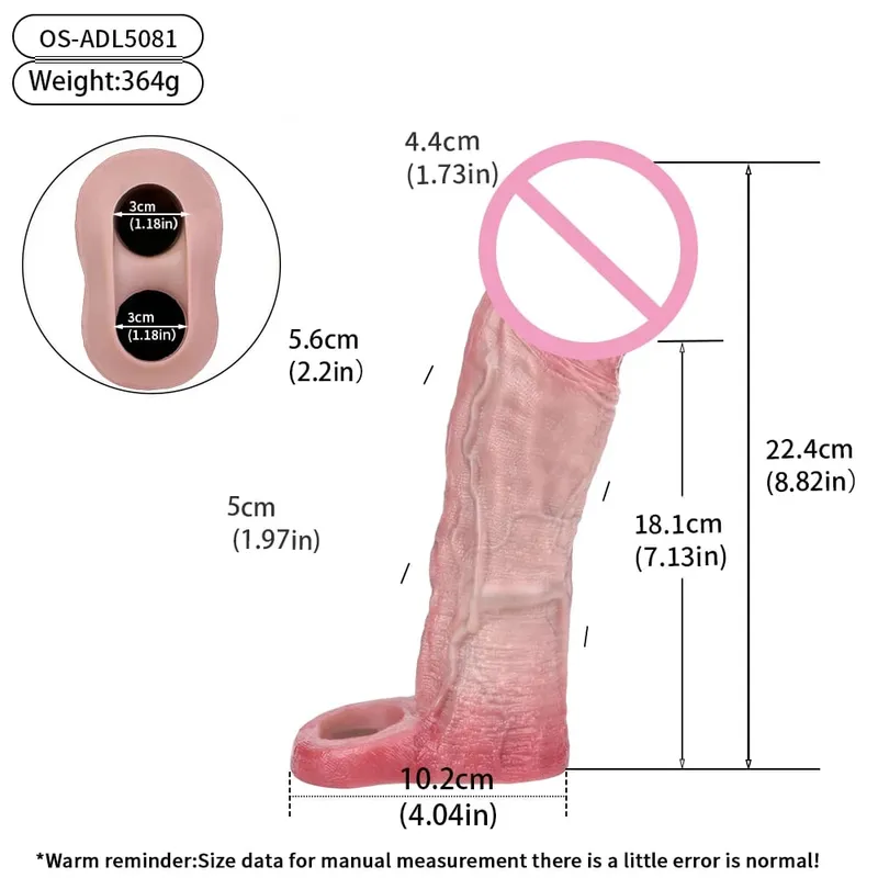 Luva reutilizável para pênis com cabeça fechada realista e anel peniano para ampliação do pênis, atraso na ejaculação, brinquedos sexuais para homens