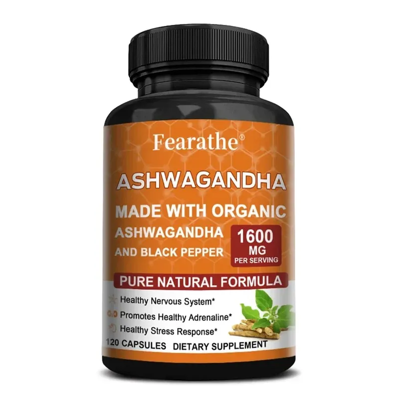 Cápsulas de extrato de Ashwagandha - Pimenta preta, suporte para alívio do estresse, humor, sono, função cerebral, recuperação muscular e saúde imunológica