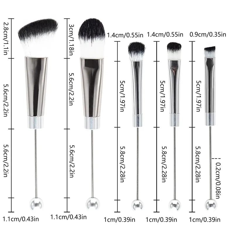 【5 peças pincel de sombra com contas diy pincel cosmético com contas kit de ferramentas de pincéis de maquiagem com cabo de metal durável pincéis de maquiagem para os olhos