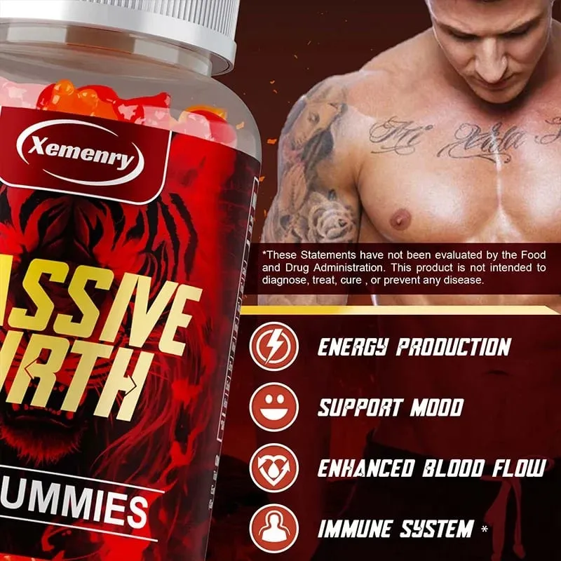 Gomas de circunferência maciça para homens - intensificador de vitalidade masculina, aumenta o tamanho e a resistência, aumenta a força e a confiança vegana