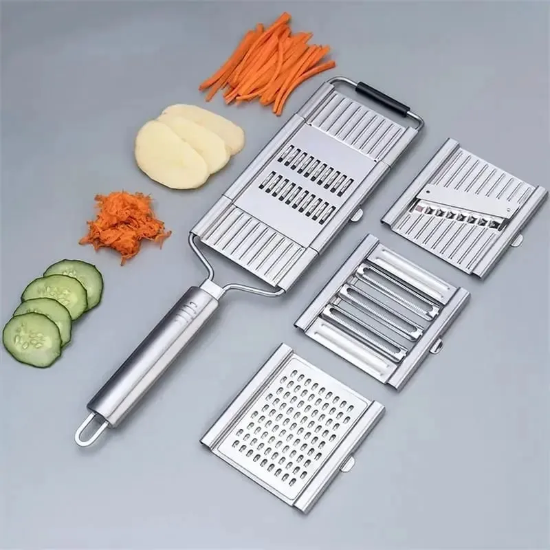 Fatiador de vegetais 4 em 1, triturador de aço inoxidável, multiuso, conjunto de cortes de vegetais, manual, frutas, cenoura, batata, ralador