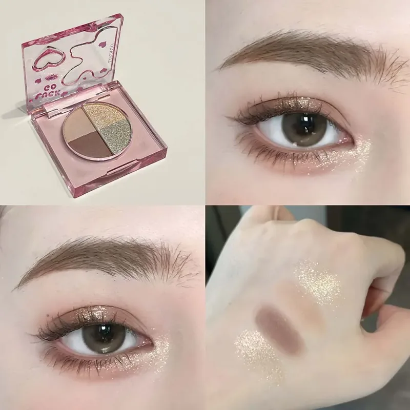 Paleta de sombras com glitter diamante de quatro cores, mini rosa, laranja, fosca, sombra de olhos brilhante, pigmentos, iluminador, maquiagem, cosméticos