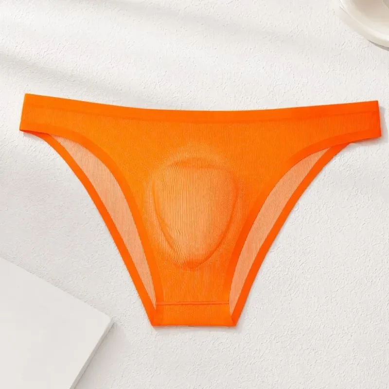 Calcinha triangular masculina de seda gelo, confortável, respirável, tamanho grande, cuecas finas, lingerie, roupa íntima para homens