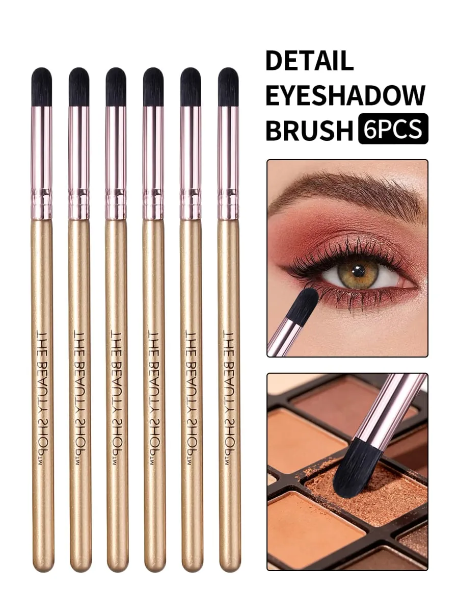 Conjunto de pincéis de sombra com detalhes, 6 peças, macio, sintético, precisão, pincel de maquiagem para olhos, embalagem de sombra, ferramenta cosmética