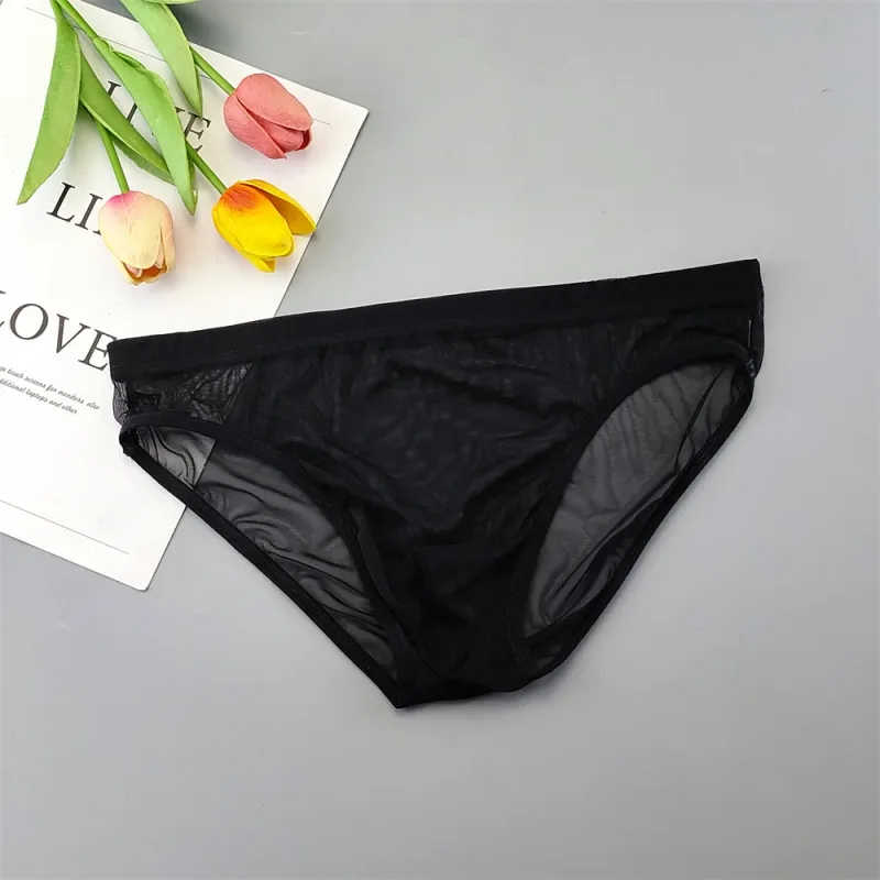 5 pçs roupa interior de malha transparente para homem perspectiva ultra-fina mid-rise masculino bolsa desliza calcinha homme plus size — image 11