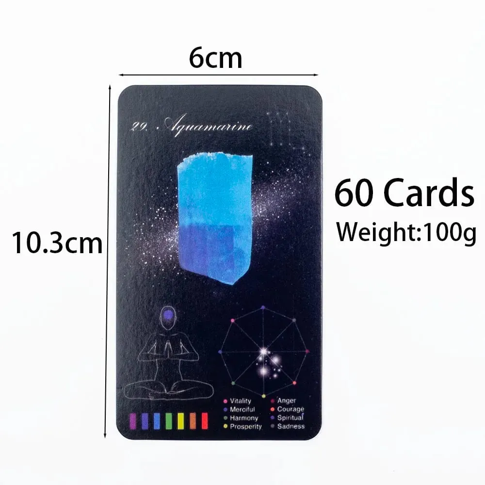 Cartões de cura de cristais, baralho de 60 cartas com cartas do zodíaco de cristal e oráculo para jogos de tabuleiro de festa familiar, profecia de adivinhação do destino — image 3