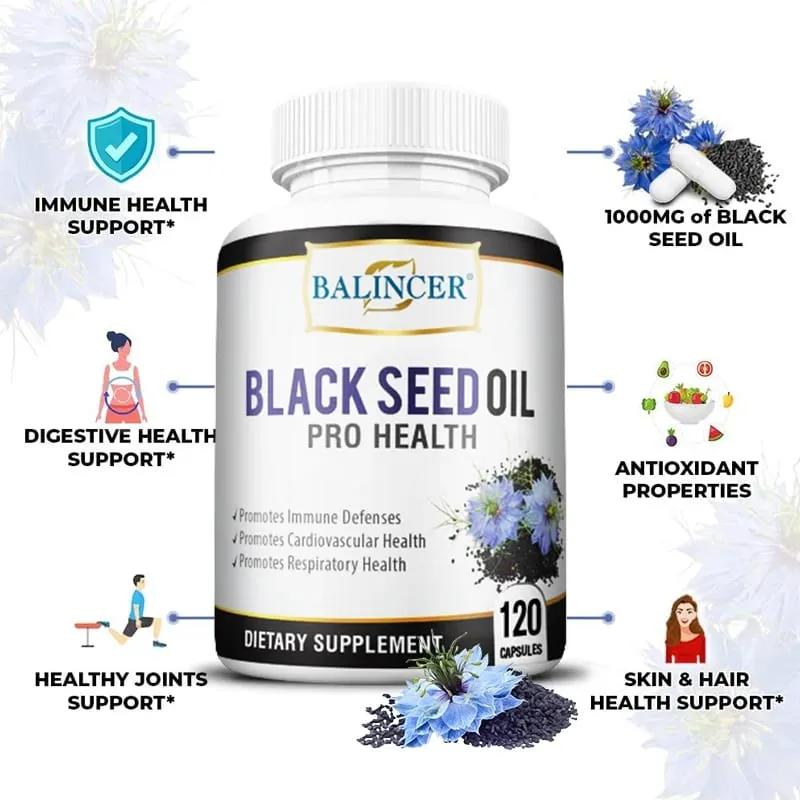 Black Cumin Seed Oil Capsules - Promotes Immunity Digestion Respiratory Health Skin and Hair Health Non-GMO