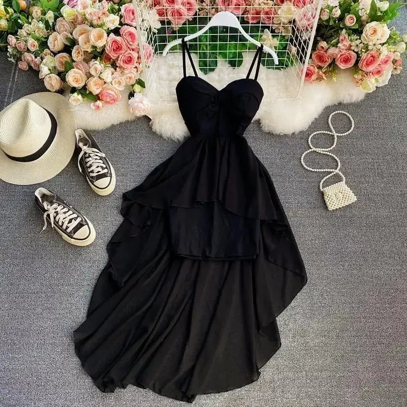 França elegante preto retalhos vestido de alça longa sem mangas estilo festa feminino suave y2k vintage bodycon primavera verão 2026