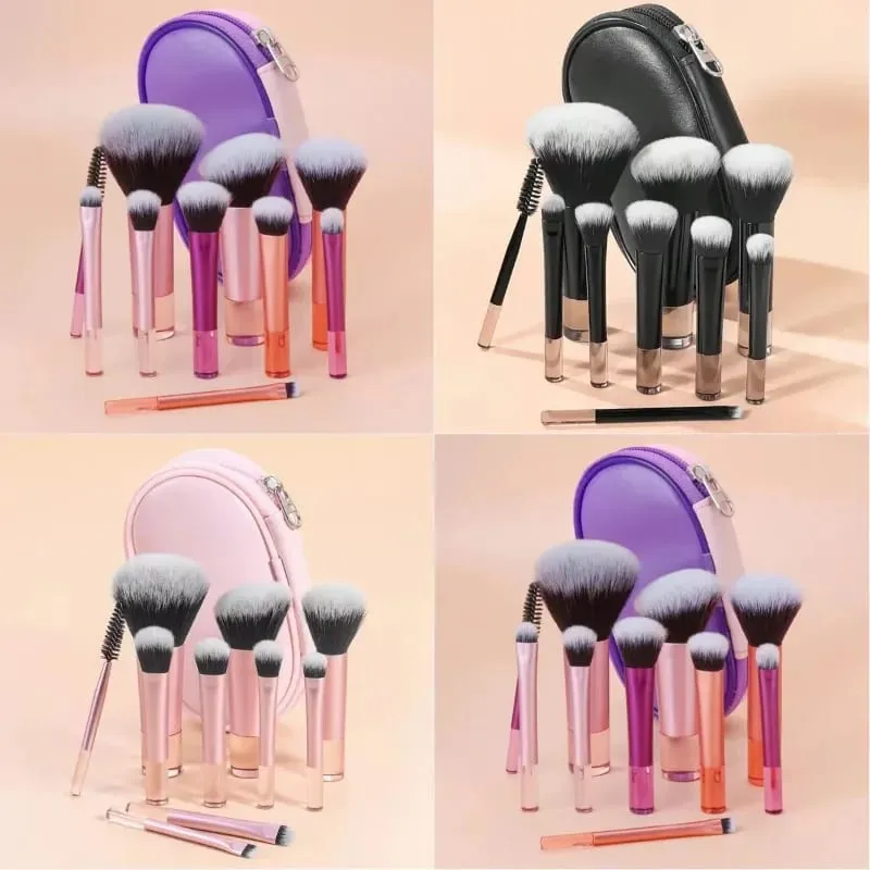 10 pçs pincéis de maquiagem conjunto com saco cosméticos sombra fundação pó solto blush detalhe escova mistura beleza compõem ferramentas — image 3