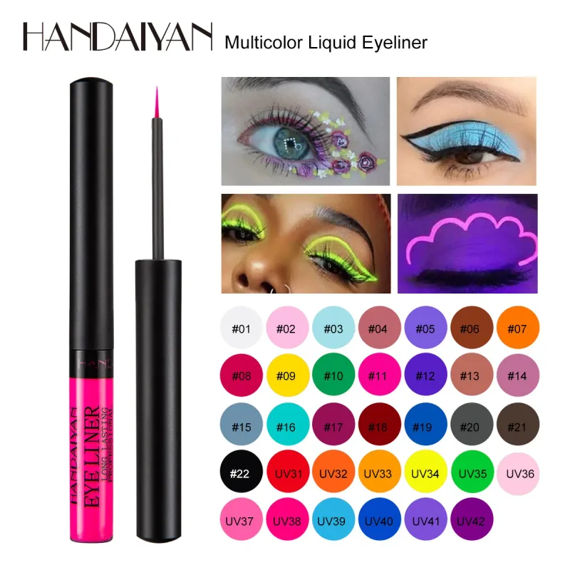 Caneta delineadora neon com luz uv, maquiagem para olhos, vermelho, à prova d'água, cor líquida, lápis de maquiagem, cosméticos, amarelo, fosco, roxo