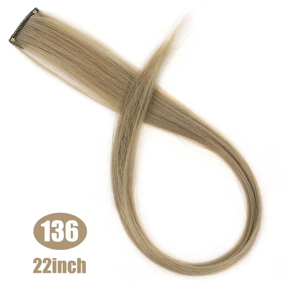 22 "sintético longo reto arco-íris destaque extensões de cabelo colorido clipe em uma peça ombre rosa roxo verde amarelo para wome