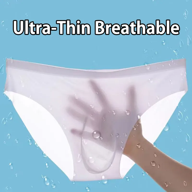 2PCS Sexy Men Briefs Ultra Thin Ice Silk Underwear High Quality Breathable Underpants Summer Transparent Quick-dry Male Panties