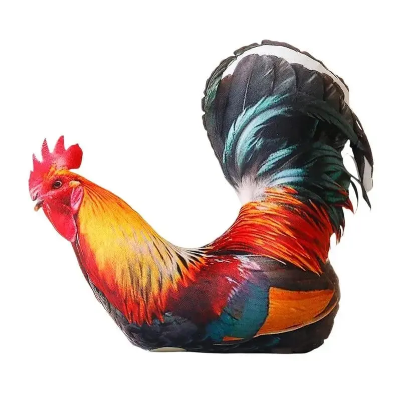 【BS】Lifelike Rooster Plush Throw Pillow Vivid 3D Print Soft Fluffy For Home Sofa Decor Kids Gift Animal Room Decor