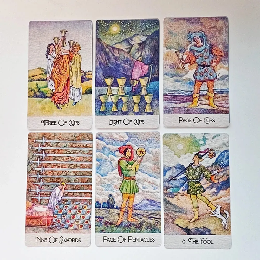 Printed on 350GSM Double-embossed Cardstock 12*7cm Rediscovered Classic Tarot Deck 78 Pcs Tarot Cards Drawn with Ball Pens
