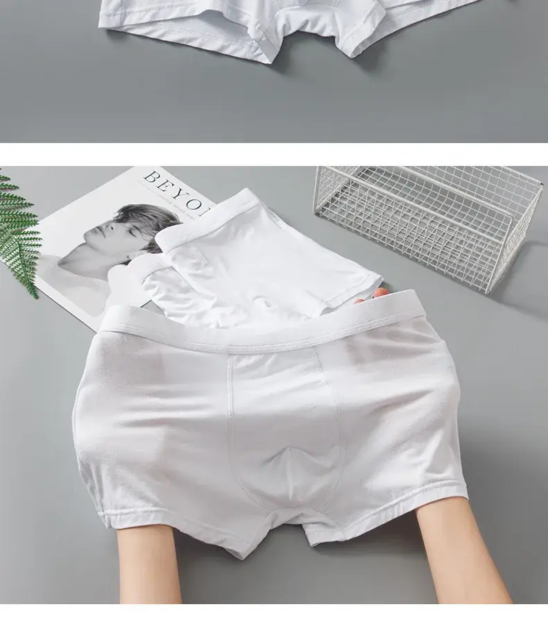 3 Pieces Lot Bamboo Fiber White Underwear Men Breathable Solid Boxer Shorts Soft Sexy Panties Sets Male Interior Clothing XXXL
