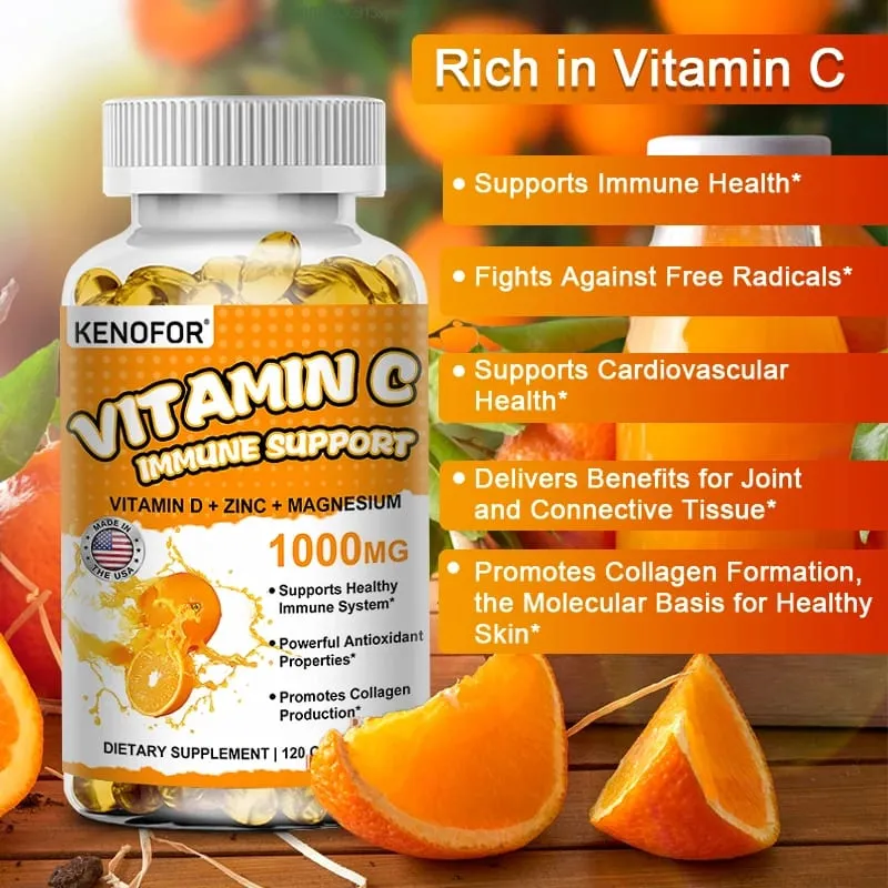Suplemento de vitamina C para suporte imunológico e proteção antioxidante, vegano, não transgênico, sem glúten, 30/60/120 cápsulas