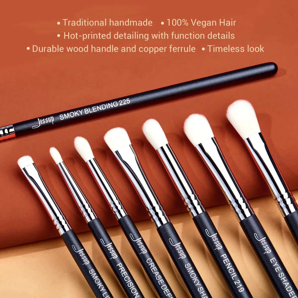 Jessup Conjunto de pincéis para olhos, pincel de maquiagem para sombra, mistura sintética premium, sombreador, vinco T340
