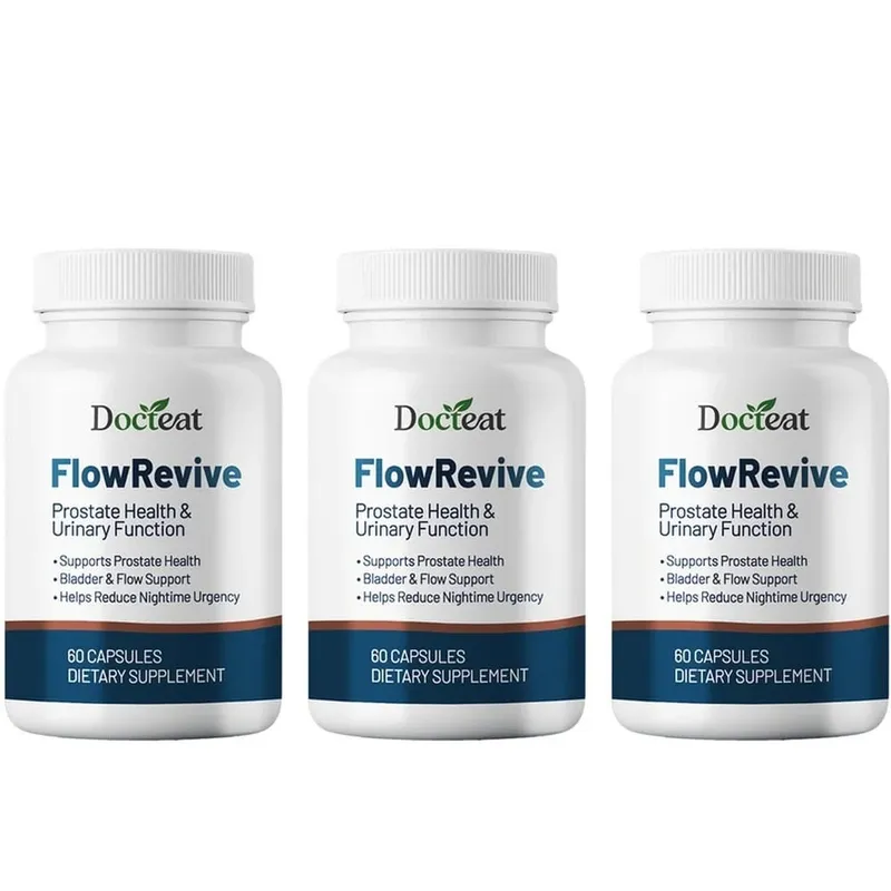 Docteat FlowRevive, Cápsulas de Suporte Urinário e de Próstata com Semente de Abóbora Saw Palmetto e Extrato de Casca de Pygeum - 60 Cápsulas