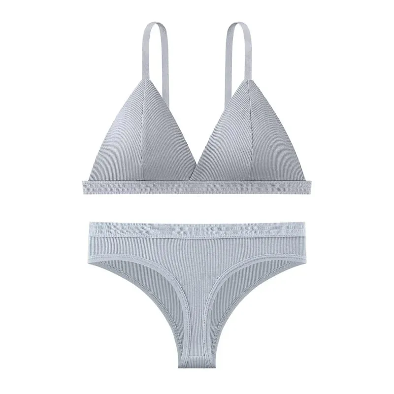 Conjunto de sutiã e calcinha sem costura cor sólida bralette fino sutiãs sem fio cintura baixa tanga lingerie sexy conjunto roupa interior feminina