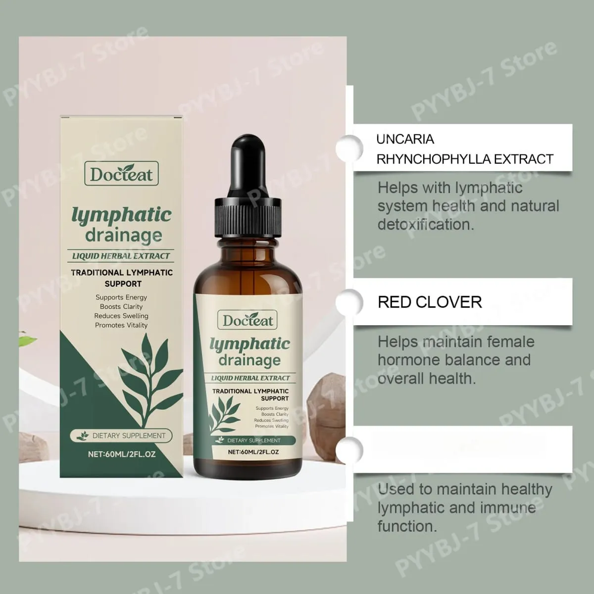 Gotas de drenagem linfática 60ml ajudam a aliviar o inchaço, sistema imunológico, extrato de saúde com cutelos, trevo vermelho, stillingia, cinza espinhosa